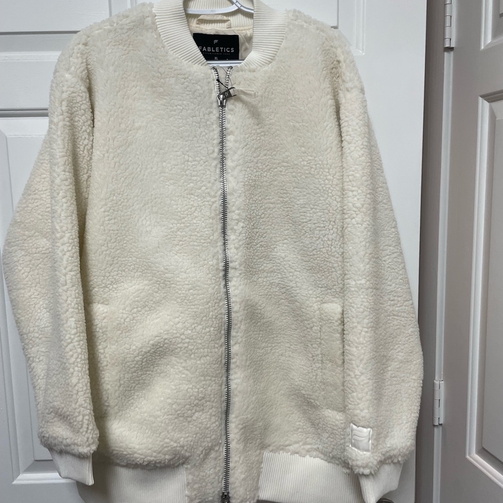 Fabletics Cream Teddy Bomber Jacket